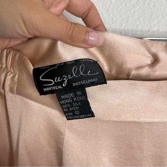 Vintage Suzelle 100% Silk Wide Leg High Waisted Slit Leg Light Pink Pants - Picture 4 of 5